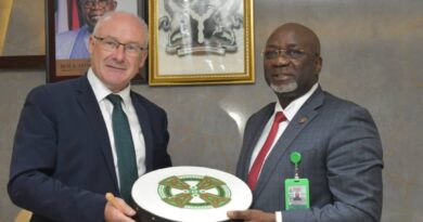 L-R, The Ireland, Ministry for Agriculture, Food and Marine, Mr. Brendan Gleeson and Permanent Secretary, FMAFS, Dr. Ernest Umakhihe during the Courtesy Visit by the Irish Secretary General.