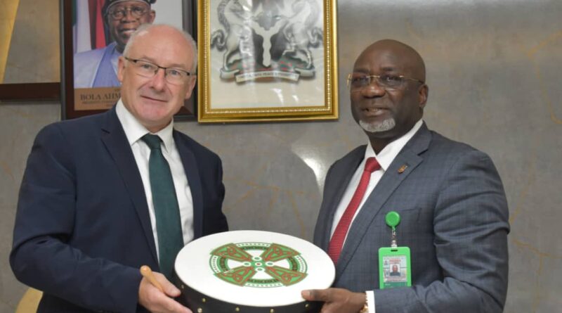 L-R, The Ireland, Ministry for Agriculture, Food and Marine, Mr. Brendan Gleeson and Permanent Secretary, FMAFS, Dr. Ernest Umakhihe during the Courtesy Visit by the Irish Secretary General.