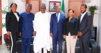 FCT Minister Barrister Nyesom Wike (4th left) flanked by the Hon. Minister of Health and Social Welfare Prof. Ali Pate (3rd left) and the Vice President of the Vice President, Global Programmes of the Susan Buffett Foundation Prof. Seniat Fisseha (2nd right) and other officials when the Health Minister led the delegation to the FCTA on a courtesy visit.