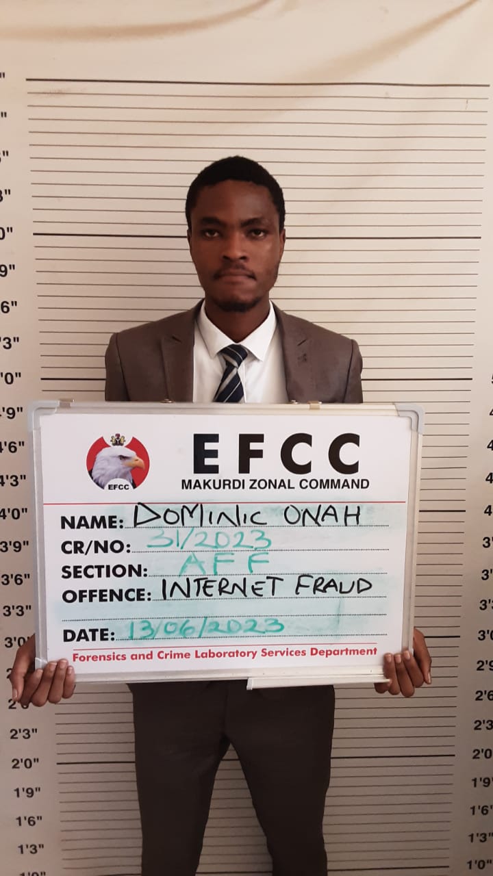 The Economic and Financial Crimes Commission, EFCC, Makurdi Zonal Command, on Monday, October 9, 2023, secured the conviction and sentencing of one Dominic Ogbeh Onah before Justice Abdul Dogo of the Federal High Court sitting in Makurdi, Benue State .