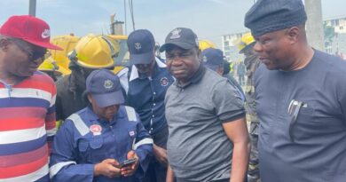 Commissioner for Special Duties, Mr. Olugbenga Oyerinde; Director, Lagos State Fire and Rescue Service, Mrs. Margaret Adeseye; Commissioner for Information and Strategy, Mr. Gbenga Omotoso and the Special Adviser to the Governor on Works and Infrastructure, Engr. Adekunle Olayinka during an assessment of the tanker fire incident at Ijora/Apapa on Friday, 13 October 2023