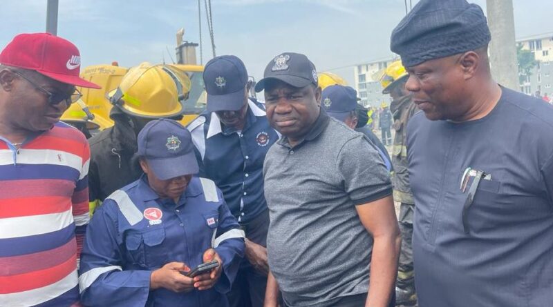 Commissioner for Special Duties, Mr. Olugbenga Oyerinde; Director, Lagos State Fire and Rescue Service, Mrs. Margaret Adeseye; Commissioner for Information and Strategy, Mr. Gbenga Omotoso and the Special Adviser to the Governor on Works and Infrastructure, Engr. Adekunle Olayinka during an assessment of the tanker fire incident at Ijora/Apapa on Friday, 13 October 2023