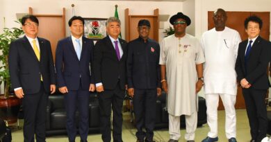 L-R: Seung Han, Executive Vice President, Daewoo Engineering and Construction, TaeWon Jubg, MD, Daewoo Eand C Nig, Wonju Jung, Global Chairman Daewoo E and C, FCT Minister, Nyesom Wike, Chief Joseph Penawou Country Chairman, Daewoo E and C, Heineken Lokpobiri, Hon Minister of State for Petroleum, and Steve Ko Executive Director Technical Daewoo E and C during the visit of the Daewoo delegation to the FCTA on Thursday